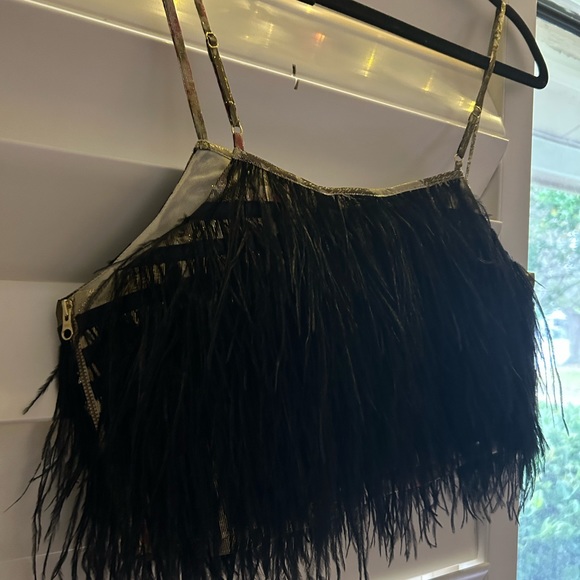 LoveShackFancy Womens Dusty Black Feathers Metallic Trim Crop Cami Top NWT - Picture 4 of 4